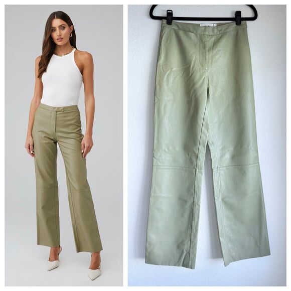 Sovere Influence Faux Leather Mid-Rise Boot Leg Pants in Green Tea Size Small - Picture 1 of 14